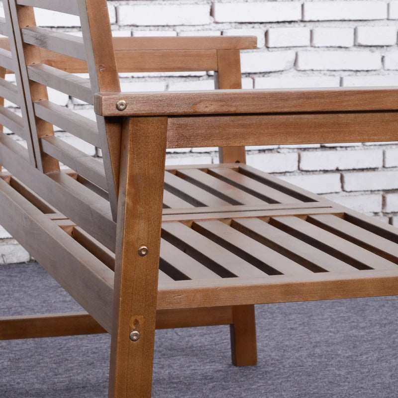 Brown Wooden Outdoor Patio Loveseat Bench with Backrest and Armrest
