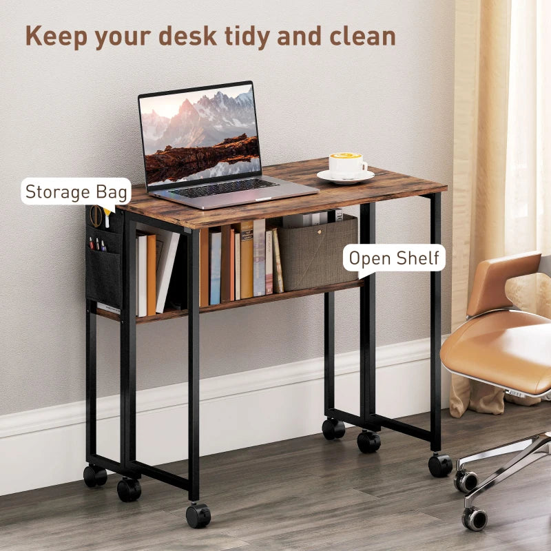 Rustic Brown 80 cm Drop Leaf Writing Desk - Space-Saving Work Table for Home Office, Modern Design, Versatile Use