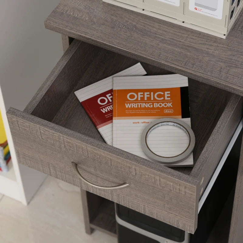 L-Shaped Corner Computer Desk with 2 Shelves, Keyboard Tray, Drawer & CPU Stand - Grey Home Office Furniture