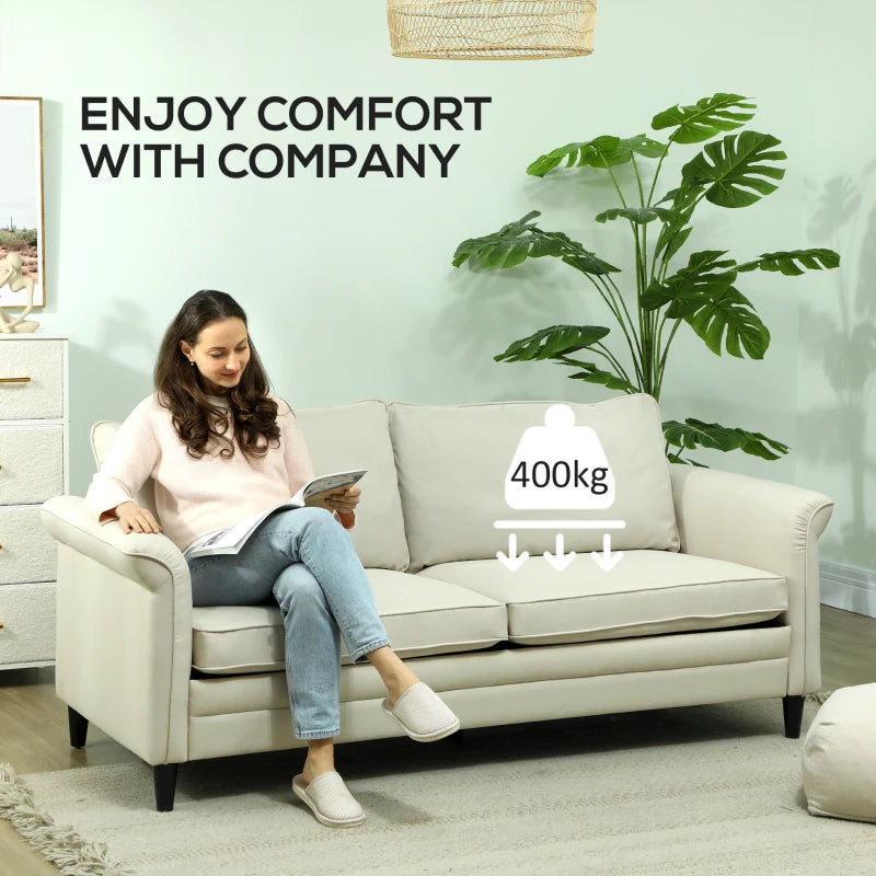 Modern 3-Seater Fabric Sofa with Spring Cushions and Rubber Wood Legs for Living Room or Bedroom