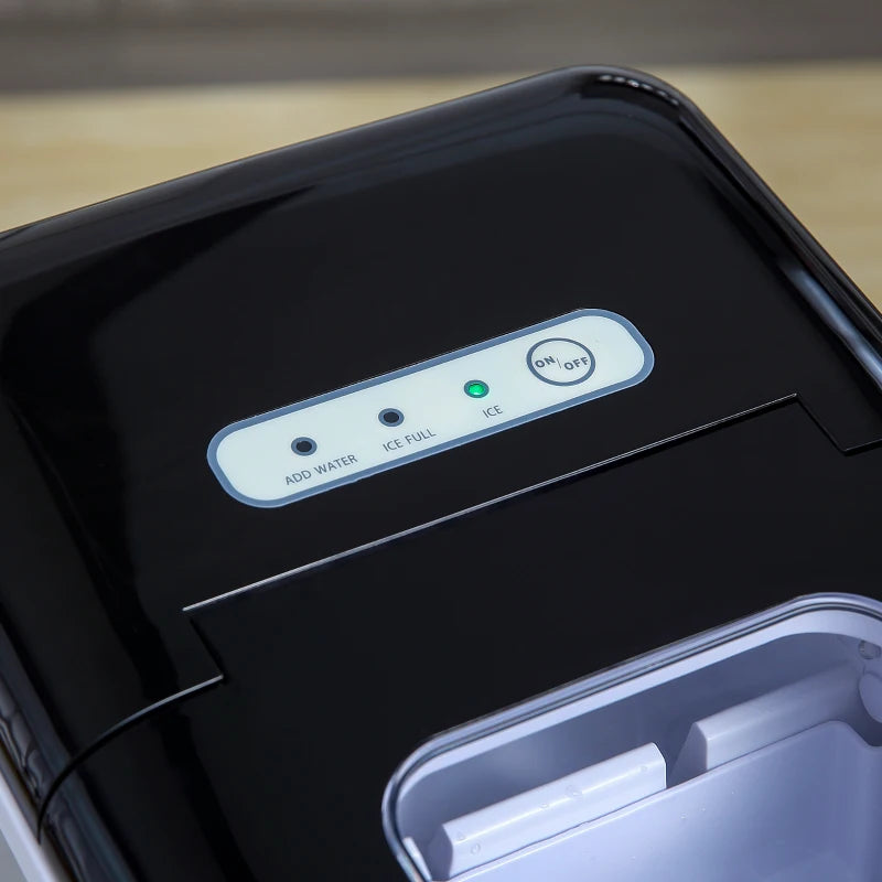 Portable Ice Maker Machine - 9 Cubes in 8 Mins, 12KG/24Hrs, Self-Cleaning, Adjustable Size, Stainless Steel, No Plumbing, Black