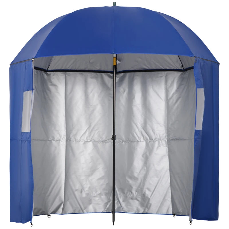 Blue Beach Fishing Umbrella with Sides and Tilt Sun Shade