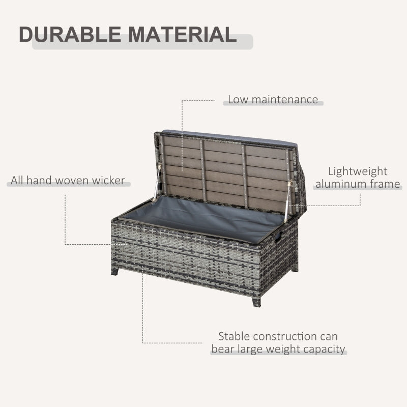130L Rattan Garden Storage Box - Mixed Grey Rattan Storage Bench