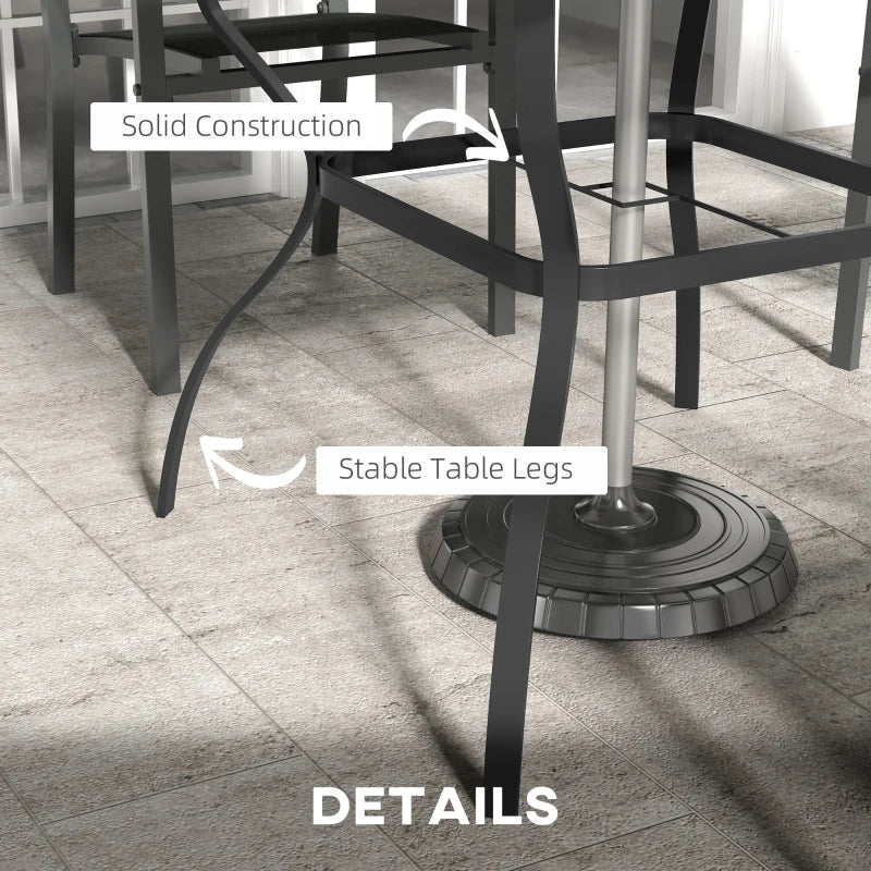 Steel Garden Table Set with Parasol Hole - Grey/Black, 4-Seater