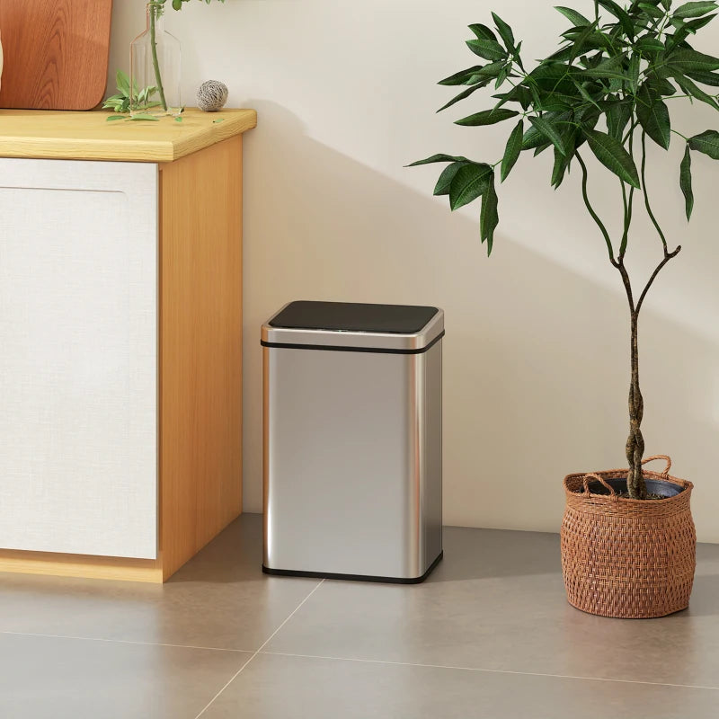 40L Touchless Sensor Bin with Soft-Close Lid - Fingerprint Resistant Stainless Steel Trash Can for Kitchen, Office & Gym - Silver