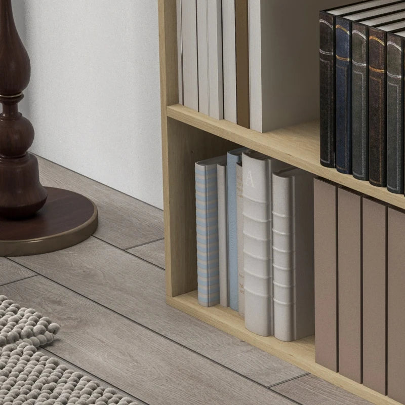Natural 2-Tier Bookshelf - Adjustable Low Bookcase with 2 Compartments for Home Office, Living Room & Study