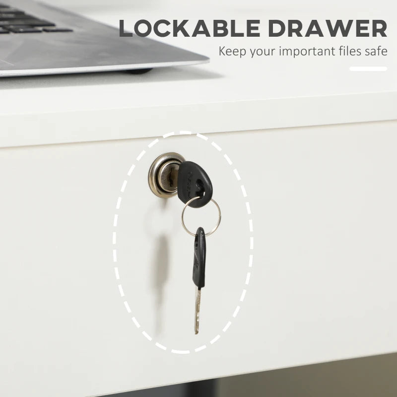 Modern Home Office Computer Desk with Lockable Drawer and Storage Shelf for Study or Bedroom 110x50x76 cm White