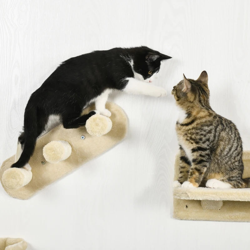 4PC Wall-Mounted Cat Shelves Set with Scratching Post, Hammock & Nest - Beige Cat Furniture for Climbing & Relaxing