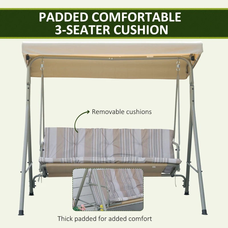 3 Seater Patio Swing Chair with Tilting Canopy, Light Brown