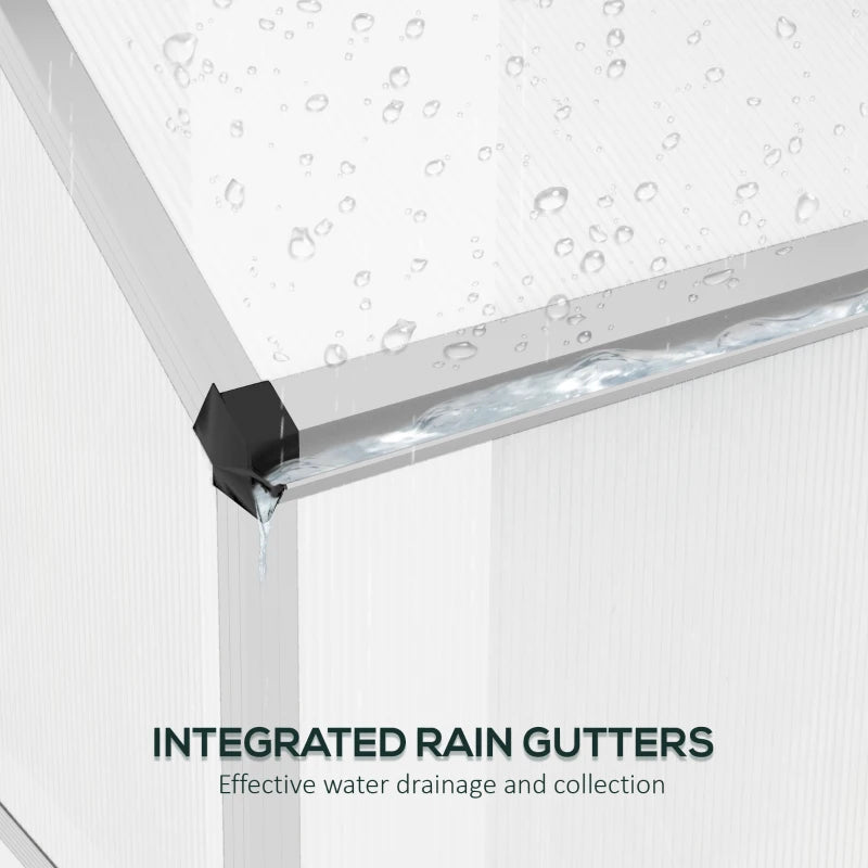 6x2.5ft Green Polycarbonate Walk-In Greenhouse with Rain Gutter, Sliding Door, Window, Foundation