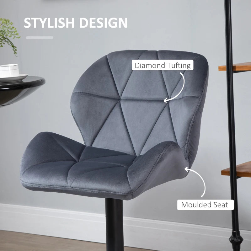 Adjustable Bar Stools Set of 2 - Armless Upholstered Swivel Counter Chairs with Back & Footrest in Dark Grey