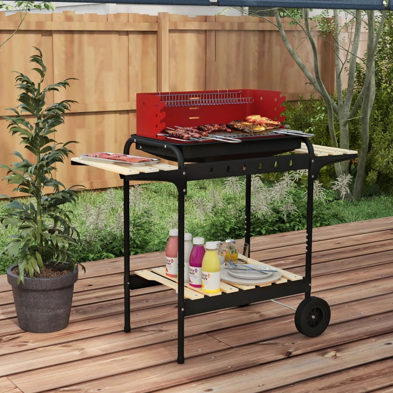 Red Charcoal BBQ with Adjustable Grill Grate