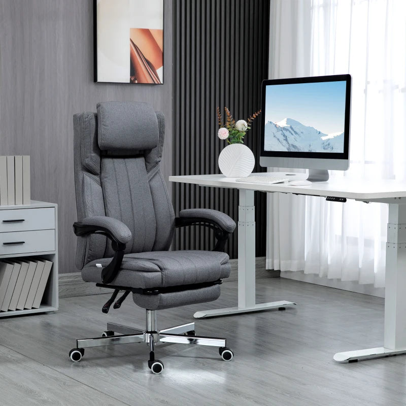 High Back Executive Office Chair with Adjustable Headrest Footrest and Reclining Back in Dark Grey