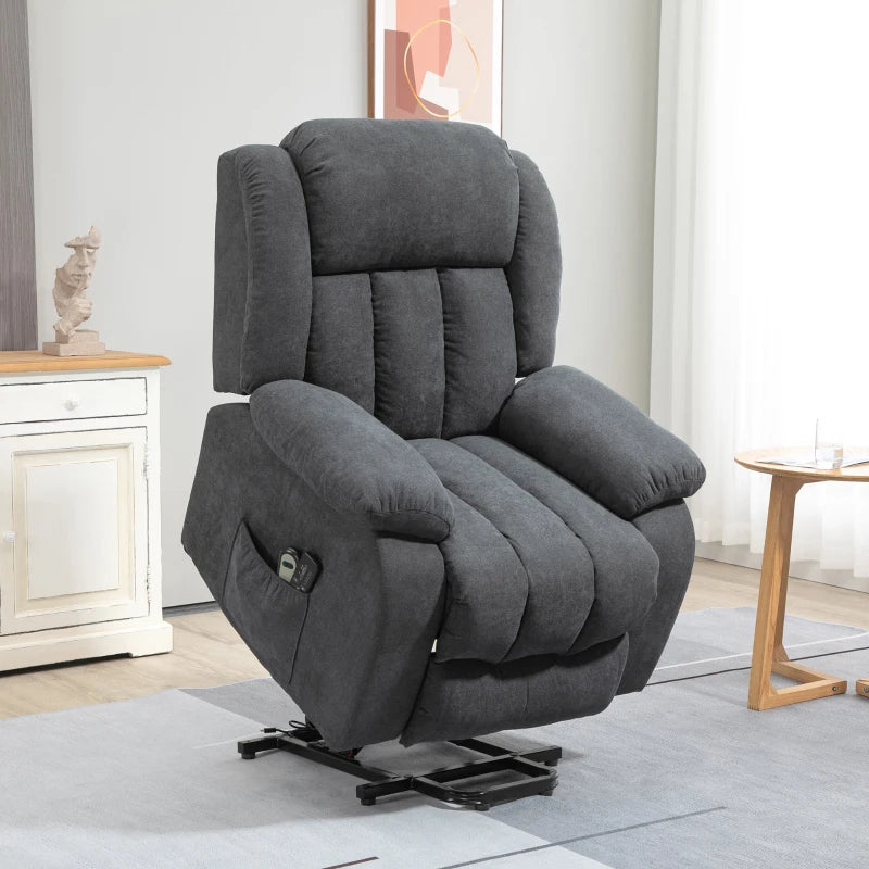 Oversized Riser Recliner Chair for Elderly with 8 Vibration Massage, Fabric Upholstered Lift Chair in Dark Grey