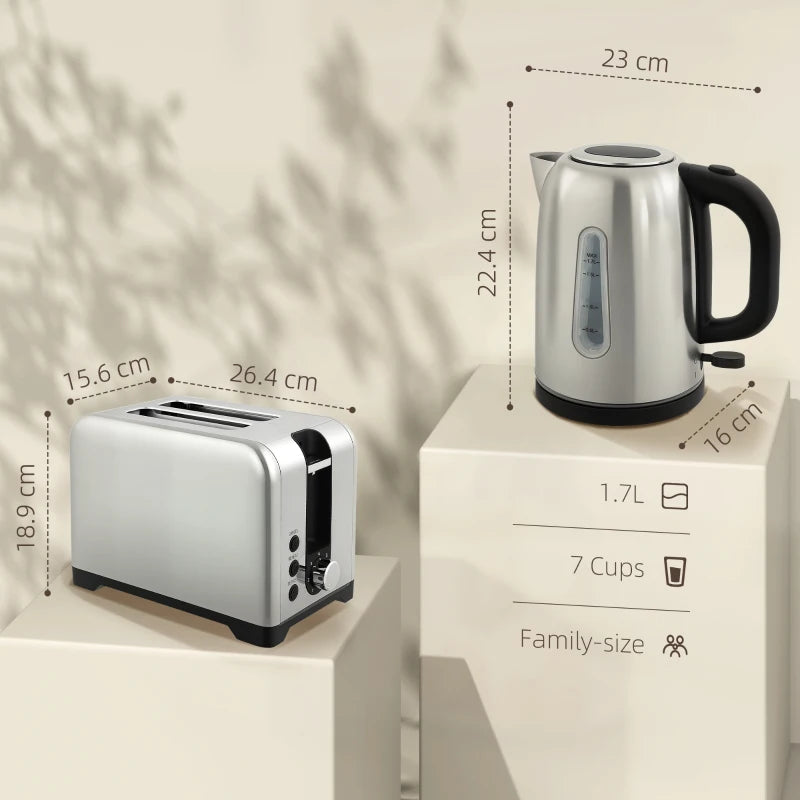 Elegant Silver Tone Toaster and Kettle Set - Modern Kitchen Essentials for Perfect Toast and Boiling Water