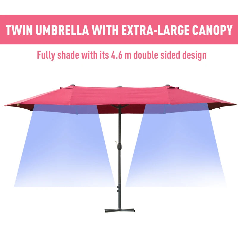 Double-sided Wine Red Sun Umbrella Canopy - 4.6M Crank Shade
