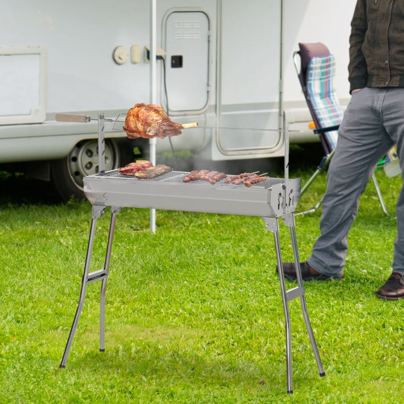 Portable Charcoal BBQ Rotisserie Grill - Foldable Legs, Black