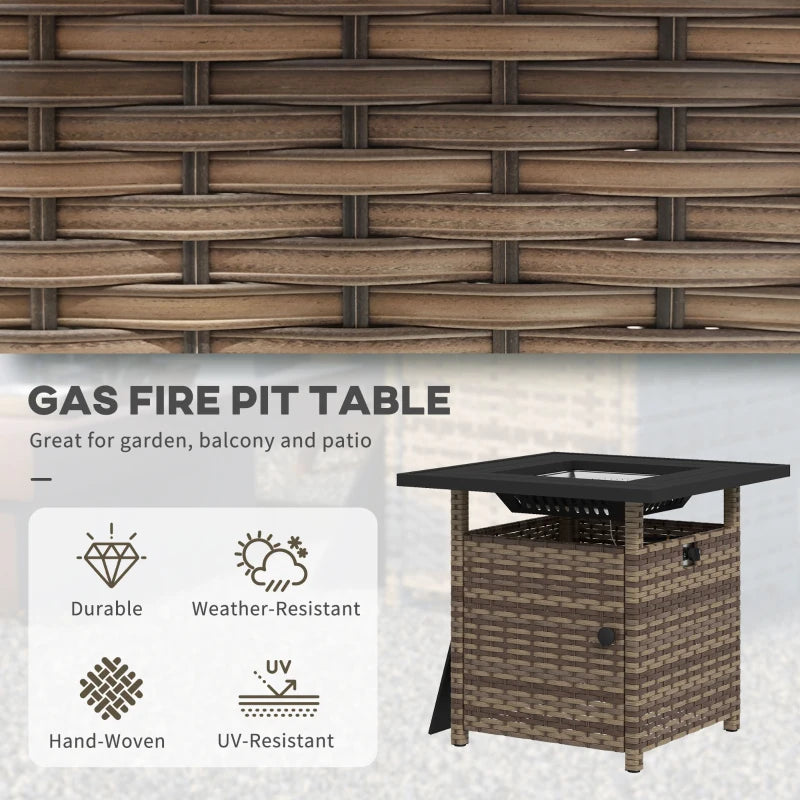50,000 BTU Brown Fire Pit Table with Cover - 72.5 x 72.5cm Outdoor Heating Solution