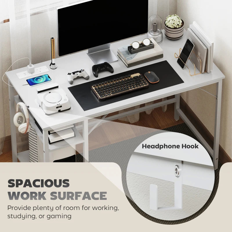 Modern White Computer Desk with Power Sockets - Stylish Home Office Furniture for Productivity and Convenience