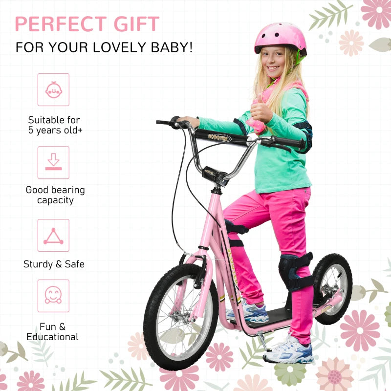 Pink Kids Scooter for Teens - 16" Front Wheel, Adjustable Handlebar, Dual Brakes & Kick Stand - Ages 5+