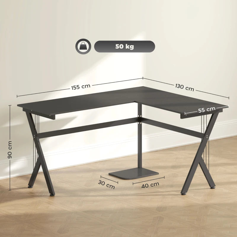 L Shaped Gaming Desk 155x130cm - Corner Computer Desk with CPU Stand for Home Office & Study - Black