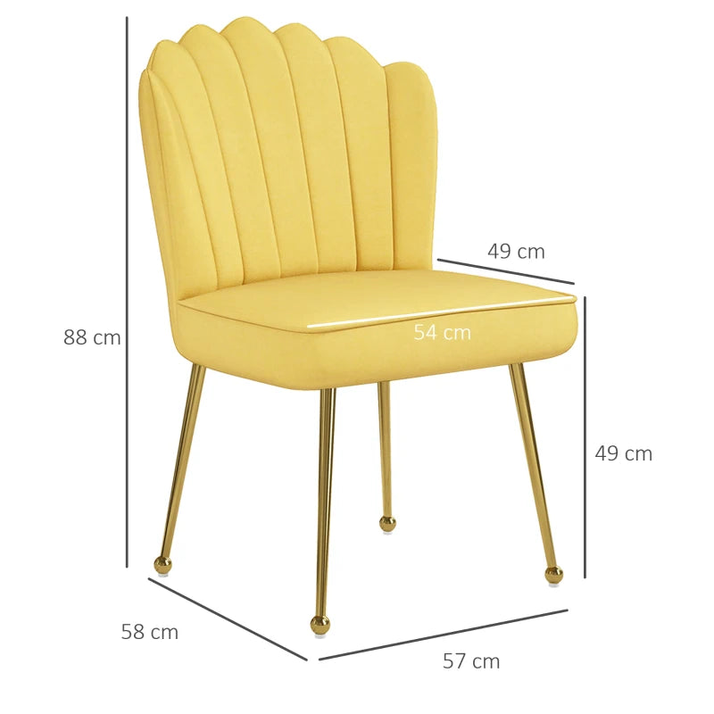 Stylish Yellow Velvet-Feel Shell Accent Chair for Living Room - Modern Home Decor, Comfortable Seating, Unique Design