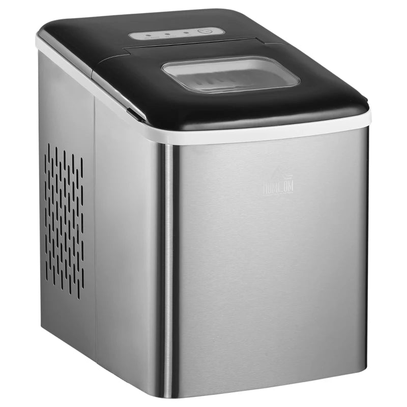 Portable Ice Maker Machine - 9 Cubes in 8 Mins, 12KG/24Hrs, Self-Cleaning, Adjustable Size, Stainless Steel, No Plumbing, Black