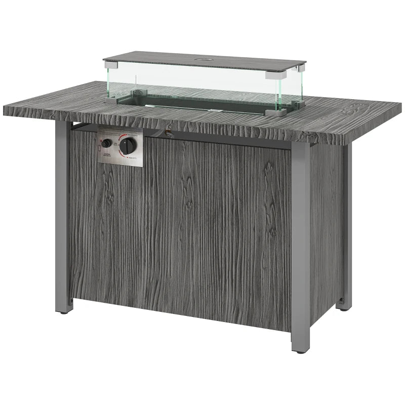 50,000 BTU Dark Grey Gas Fire Pit Table with Cover & Glass Screen - Outdoor Heating Solution