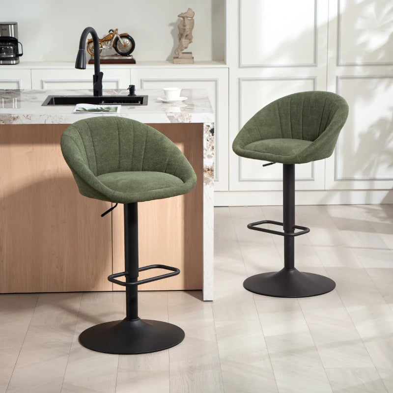 Set of 2 Dark Green Relaxed Tub Bar Stools - Stylish & Comfortable Seating for Kitchen or Home Bar