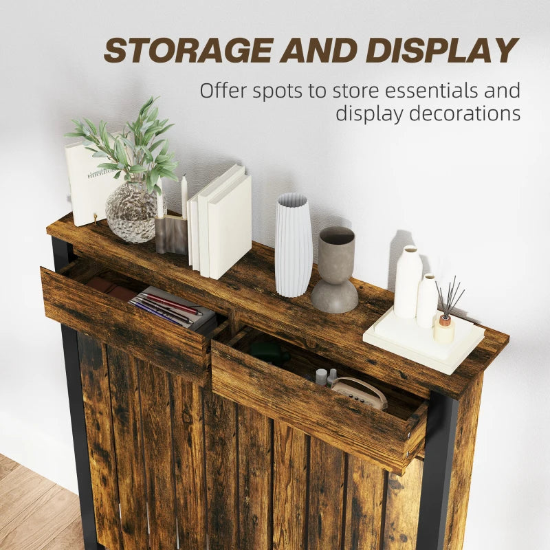 Rustic Style Radiator Cover 93 x 88.5cm Elegant Brown and Black Design