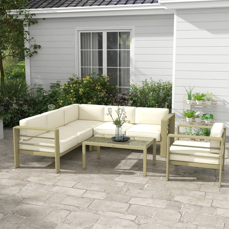 Light Cream/Gold Metal Garden Sofa, Table & Chair