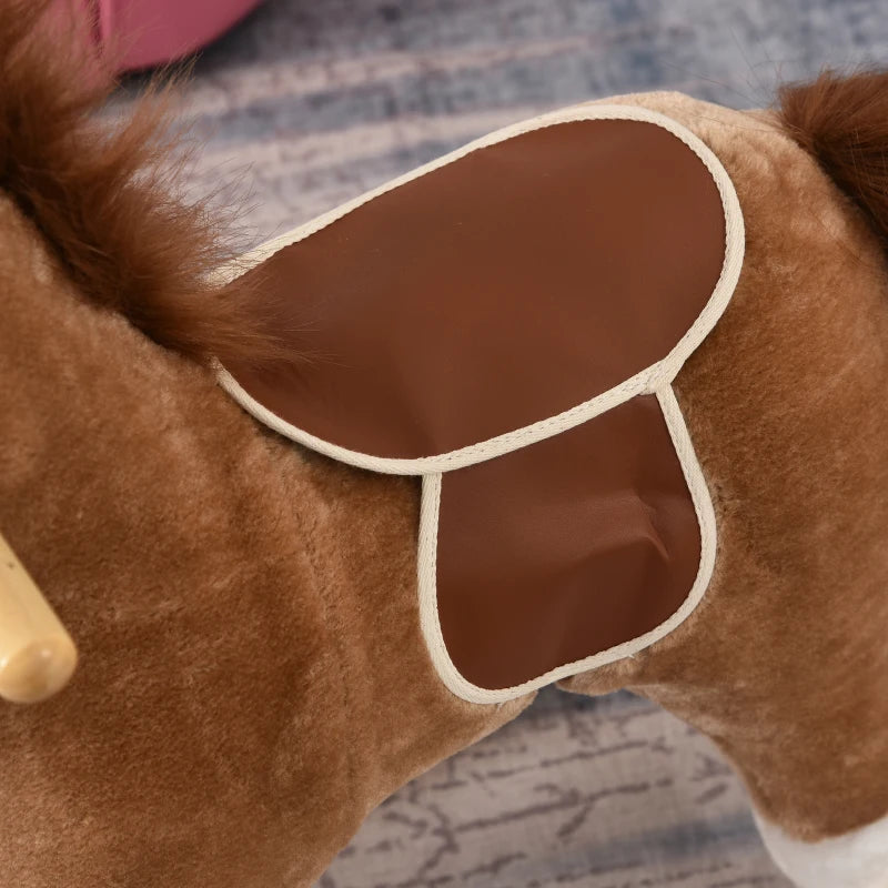 Kids Classic Rocking Horse with Moving Mouth & Neighing Sounds - Brown Plush Toy for Fun Playtime