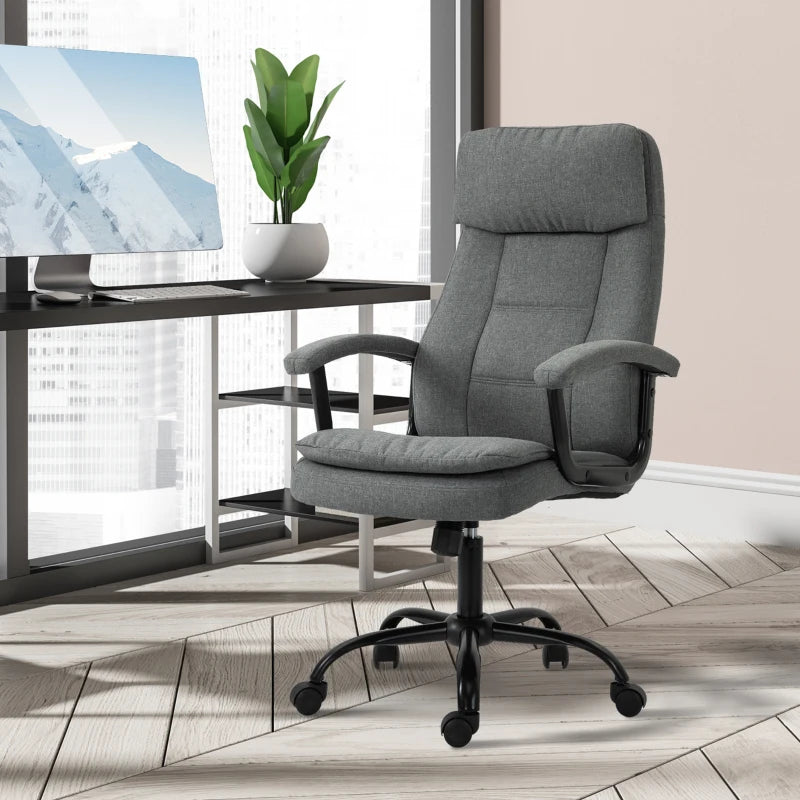 Vinsetto Grey Office Chair with Linen Fabric, 2-Point Lumbar Massage, Adjustable Height & Rolling Wheels - Ergonomic Desk Chair
