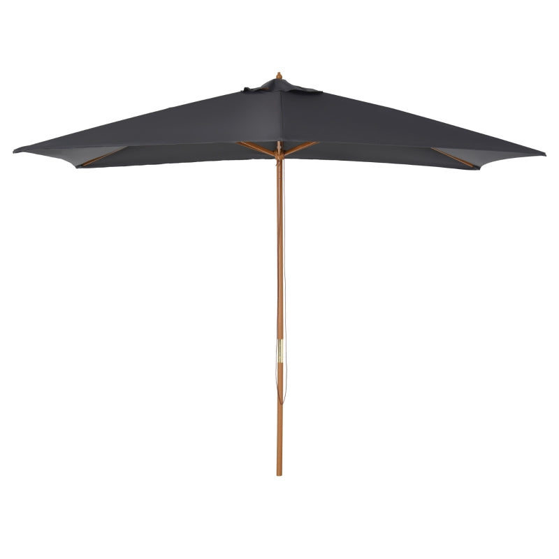 Dark Grey 2x3m Wooden Garden Parasol Umbrella