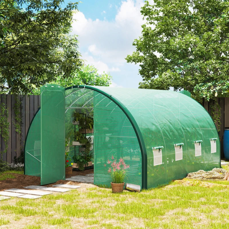 4m x 3m Green Polytunnel Greenhouse with Windows and Doors