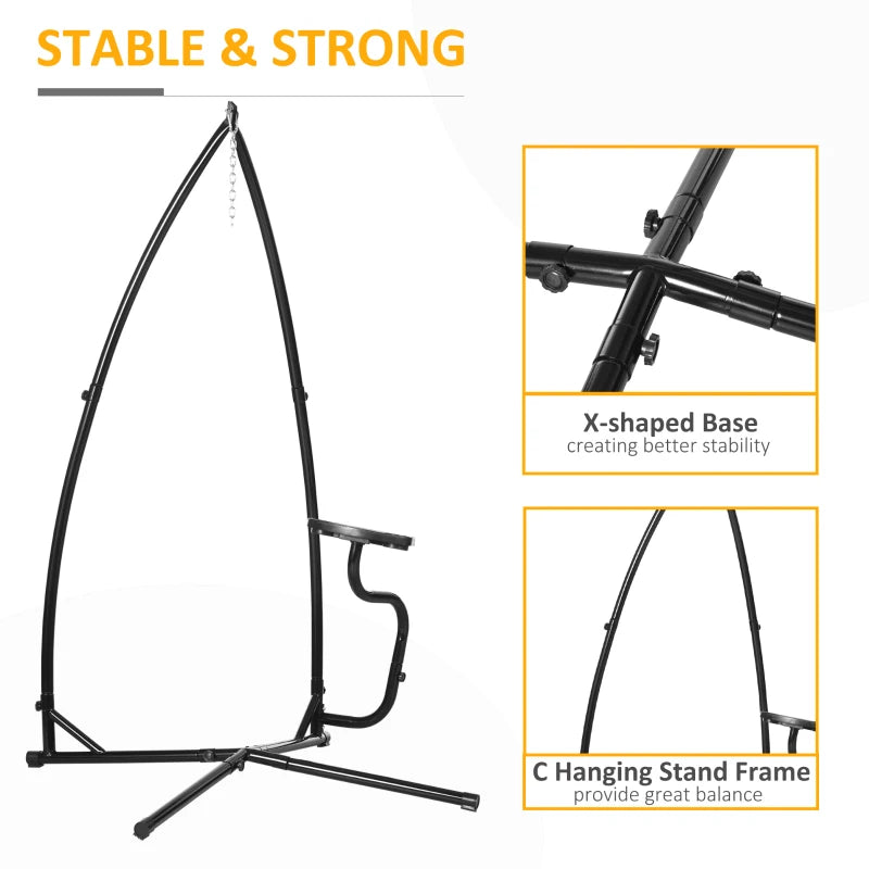 Black Metal C-Stand for Hanging Hammock Chair - Heavy Duty Construction