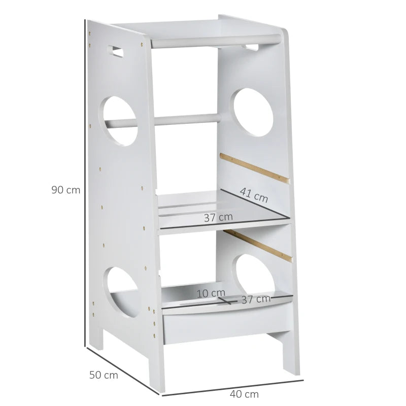 Adjustable Kids Step Stool - Toddler Kitchen Tower with Safe Standing Platform, Grey - Perfect for Little Helpers!