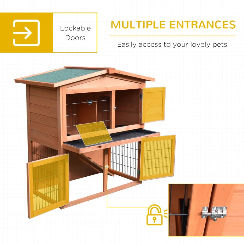 Outdoor Rabbit Hutch & Guinea Pig Cage - 2-Tier Bunny Home with No-Leak Tray, 100.5 x 55 x 101 cm