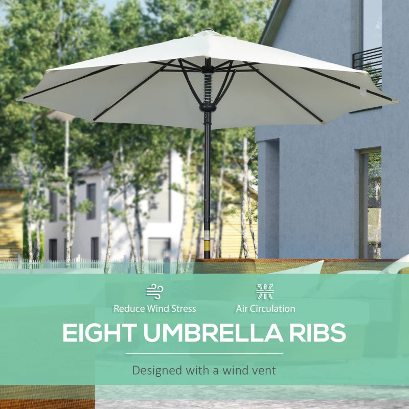 Cream 3m Garden Parasol Umbrella with 8 Ribs - Sun Shade Canopy