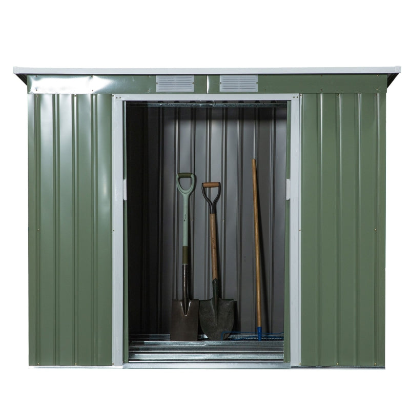 Green 7ft x 4ft Galvanised Steel Garden Shed with Foundation Kit