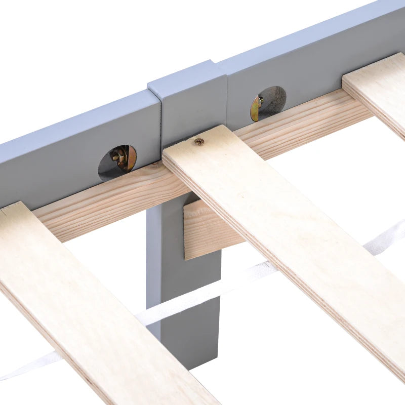 3ft Single Bed Frame with Headboard & Footboard - Easy Assembly Daybed for Teens & Adults - Grey Wood Slat Support 196x94x77 cm