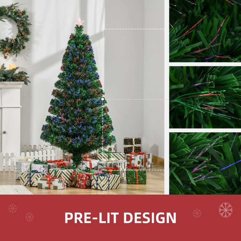 5FT Pre-Lit Fibre Optic Christmas Tree with Multi-Colour Lights & Tree Topper - Perfect Holiday Décor for Xmas