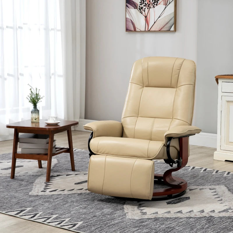 Cream Faux Leather Armchair with 145° Reclining Back and Footrest for Ultimate Comfort