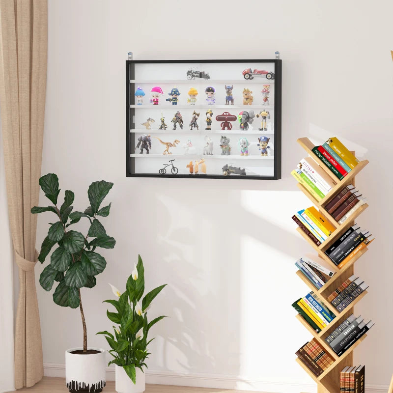 5-Tier Adjustable Wall Display Shelf Unit with Glass Doors - Stylish Home Office Storage Cabinet 60x80cm Black/White