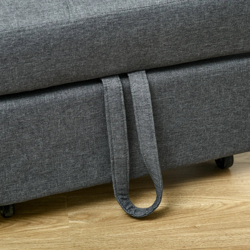 4-in-1 Convertible Chair Bed with Adjustable Backrest, Side Pocket, Wheels and Pillow for Living Room, Grey