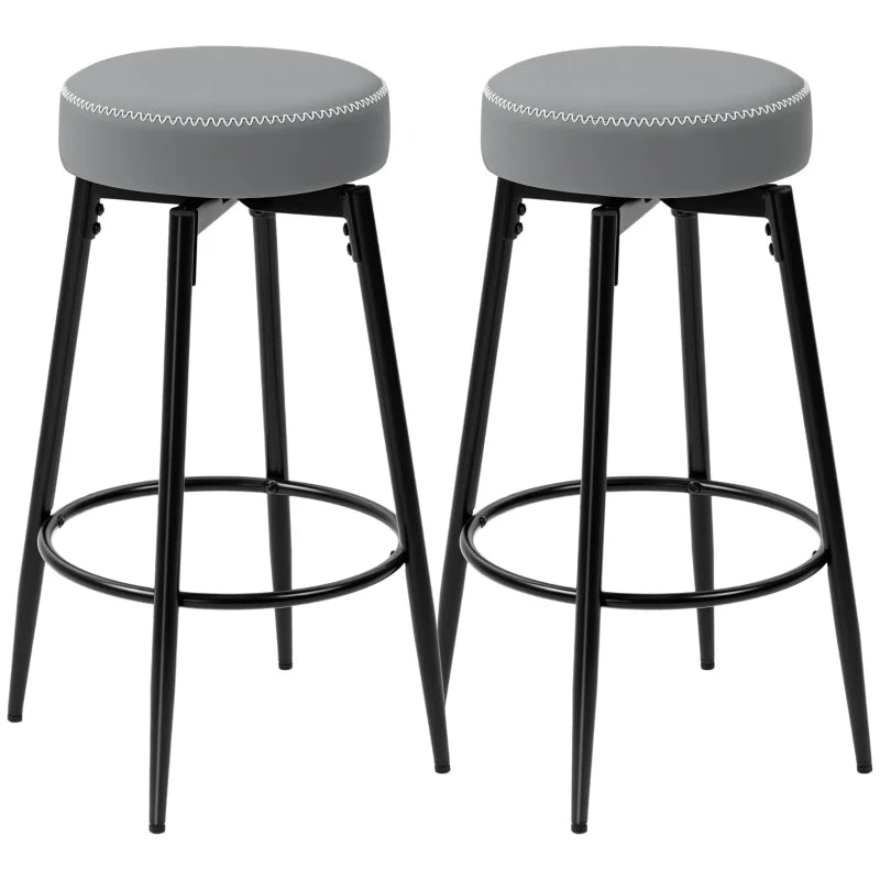 Stylish Set of 2 Faux Leather Bar Stools - Modern Grey and Black Design for Kitchen or Home Bar