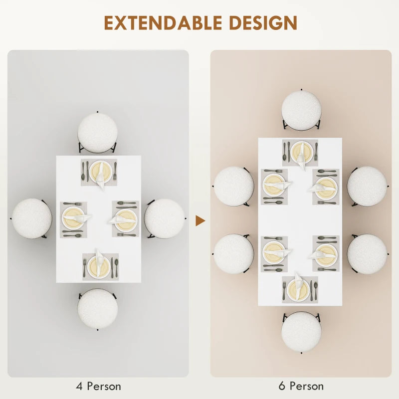 Extendable Six-Person High Gloss White Dining Table - Modern Design for Elegant Dining Rooms