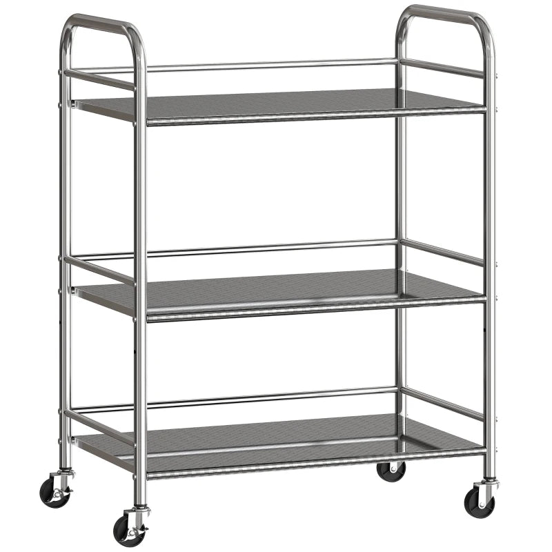 3 Tier Stainless Steel Kitchen Storage Trolley with Adjustable Shelf - Versatile Silver Cart for Organizing Kitchen Essentials