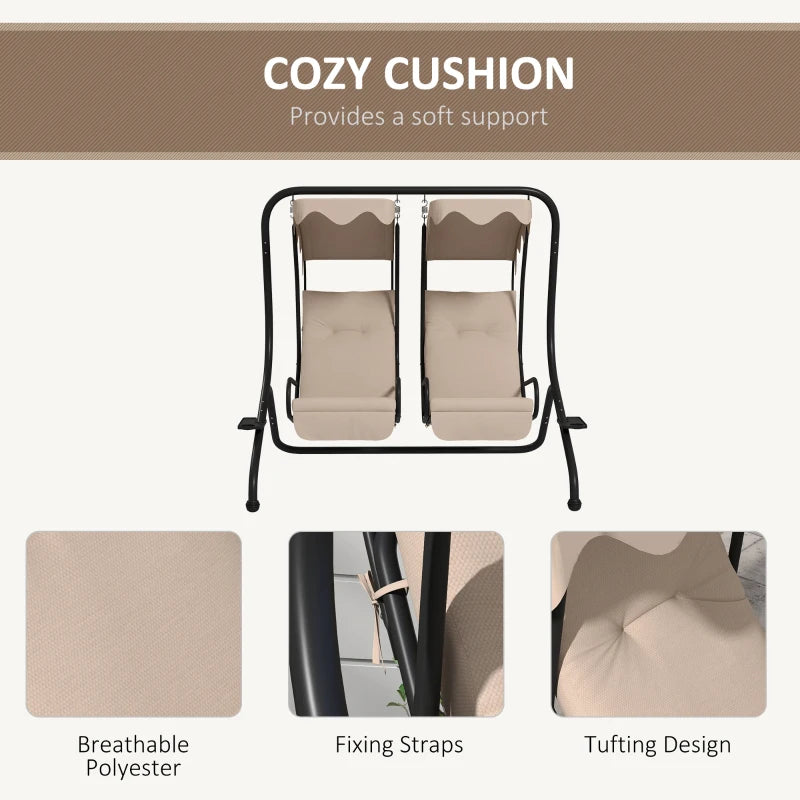 Beige Garden Swing Chair with Canopy - 2-Seater