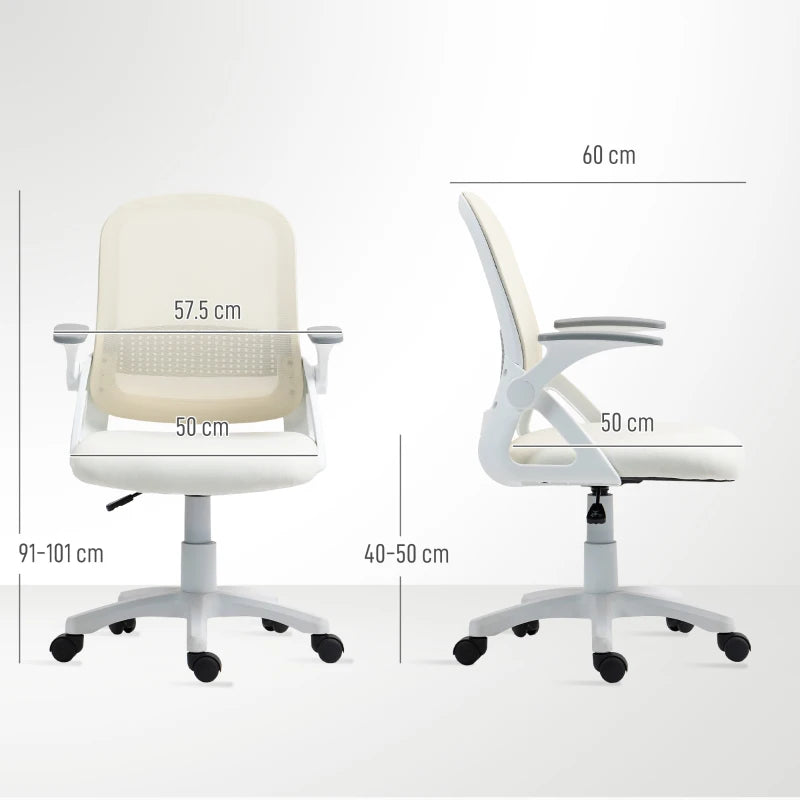 Ergonomic Breathable Mesh Office Chair with Lumbar Support, Swivel Design & Flip-Up Armrests - Ideal for Home/Office, White